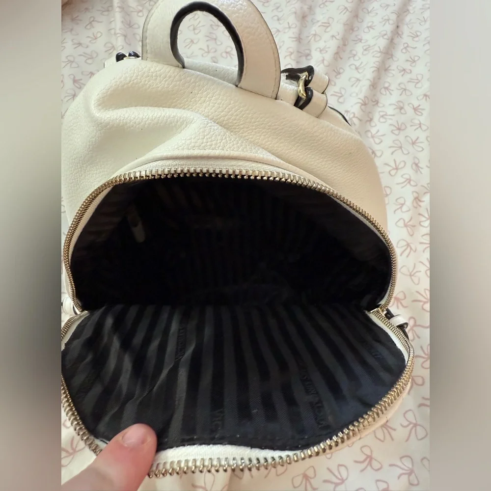 Victoria’s Secret White Quilted Mini Backpack With Gold Accents - Picture 3 of 6